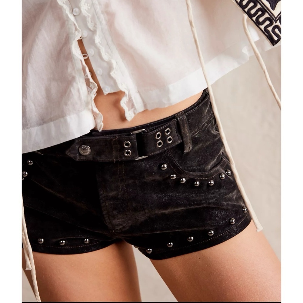 NWT Free People The Cool Kid Suede Studded Micro Shorts Black 0